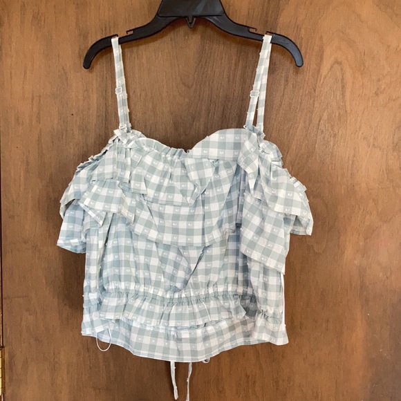 LC Lauren Conrad off the shoulder textured check w ruffle top - Picture 13 of 17